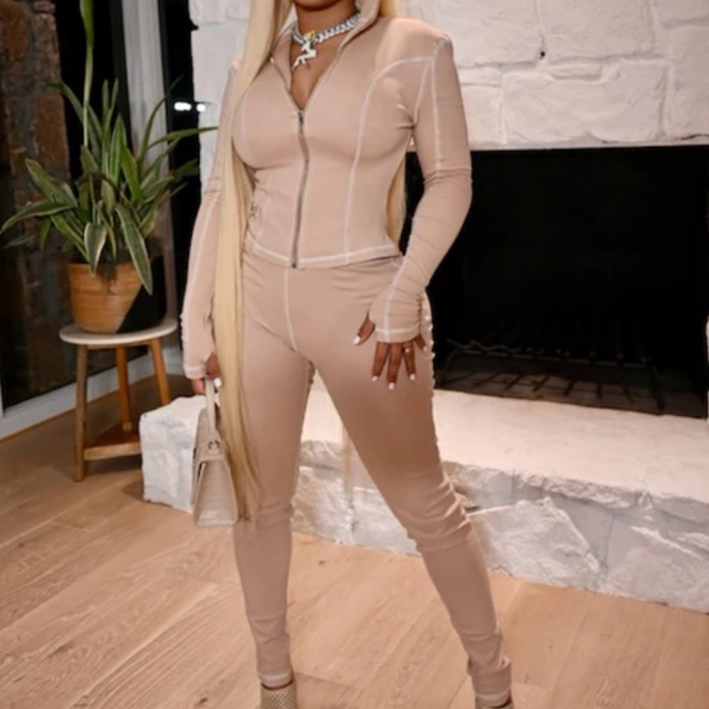 Tan two piece set. Brand new never worn. Gsuwoo